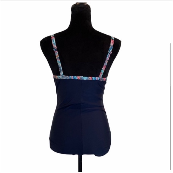 Christina Blue one piece comfort athletic abstract print bathing swimsuit size 8 - Picture 4 of 13